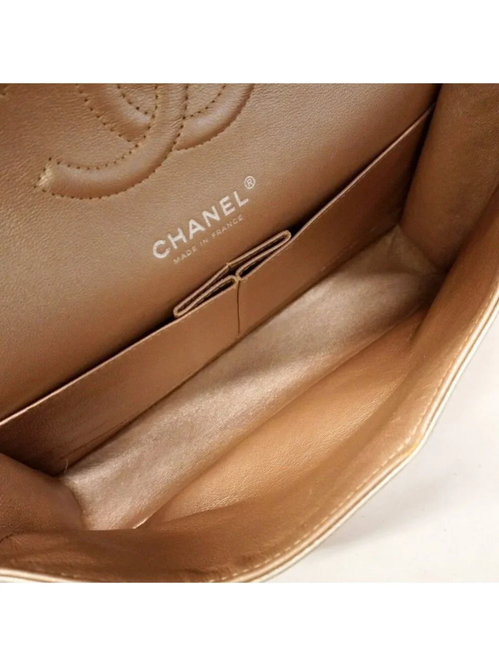 Chanel Shoulder Bag Quilted Lambskin Champagne Gold Silver
